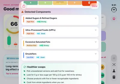 Skinny Scanning, iPhone Duo (inner display): Flagged ingredients and healthier swaps