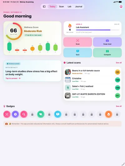 Skinny Scanning, iPad: Today: your seven-day score
